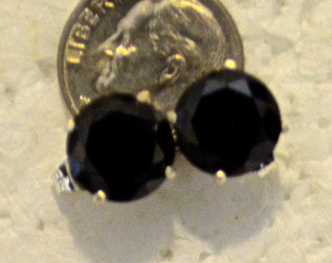 Black Zircon Studs, Large 10mm Round, Natural, Set in Sterling Silver E994