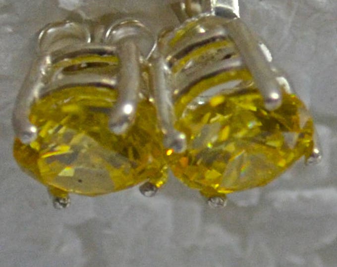 Yellow Zircon Studs, 7mm Round, Natural, Set in Sterling Silver E1054
