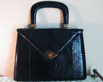 1950s Black Snakeskin Purse Large - Audrey Hepburn Style