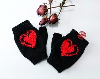 Fingerless gloves, knit fingerless gloves, love gift, winter gift, fingerless mittens, fingerless glove, heart gift, winter gloves, gloves