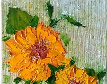 Marigold, ORIGINAL art, ABSTRACT oil painting on canvas, mini canvas, small canvas, palette knife, on SALE, miniature painting