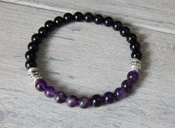 Mens Amethyst Bracelet Mens Black Onyx Bracelet Mens Purple