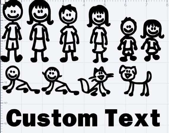 Vinyl Decal Stick Figure Family with Custom Text many colors