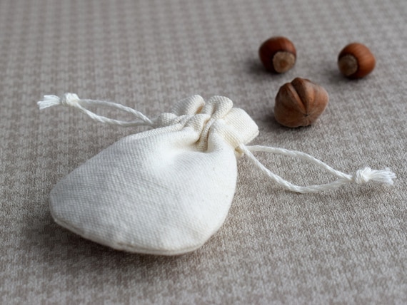 Blank mini jewelry bag Ivory Cotton Wedding gift bags Drawstring pouch Very small favor pouch ...
