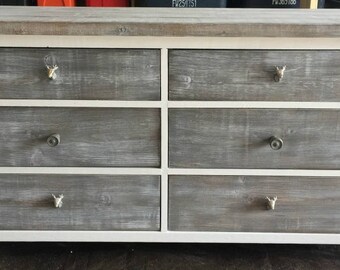 Baby Ivie Rustic Dresser - white and weathered gray barn wood stained, Rustic Nursery dresser