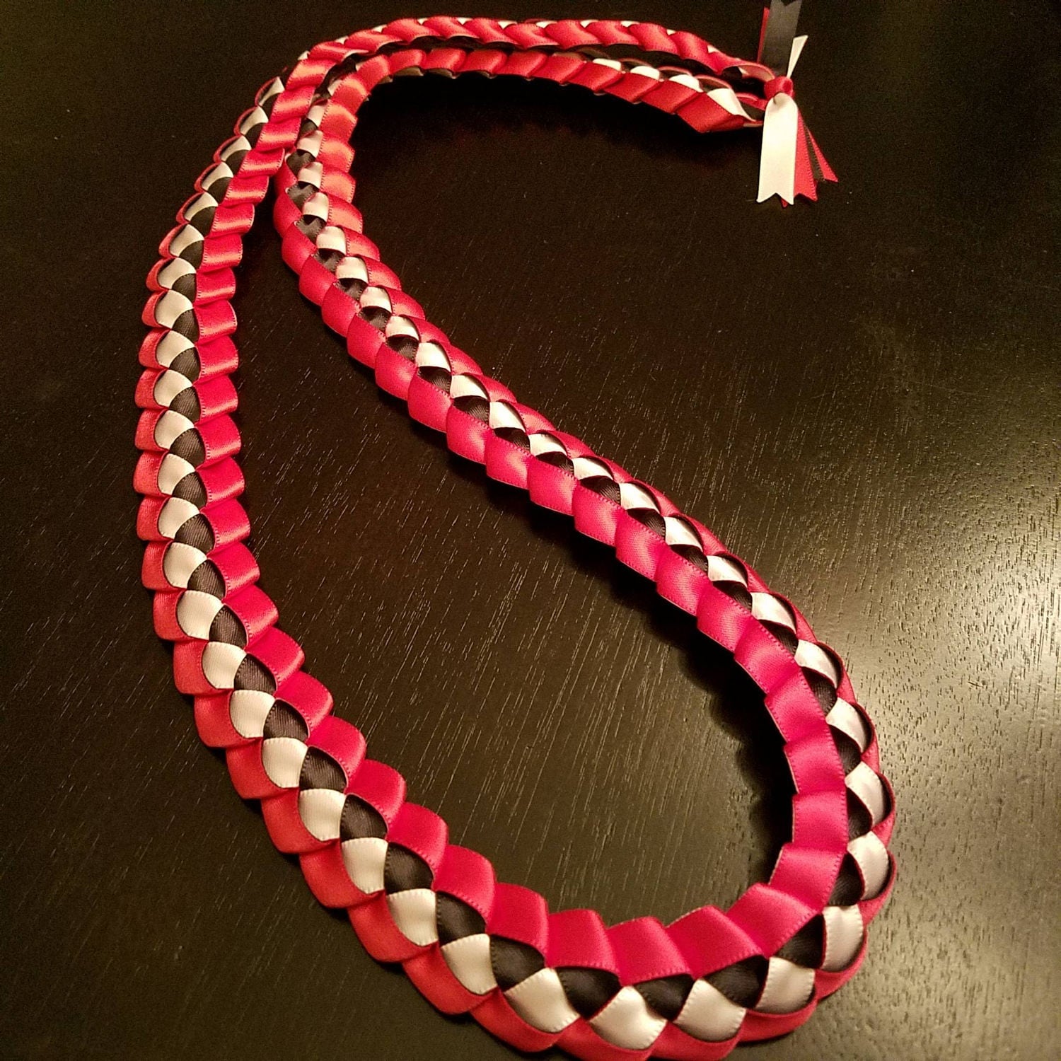 Graduation Lei Ribbon Lei Red Black White Ready to
