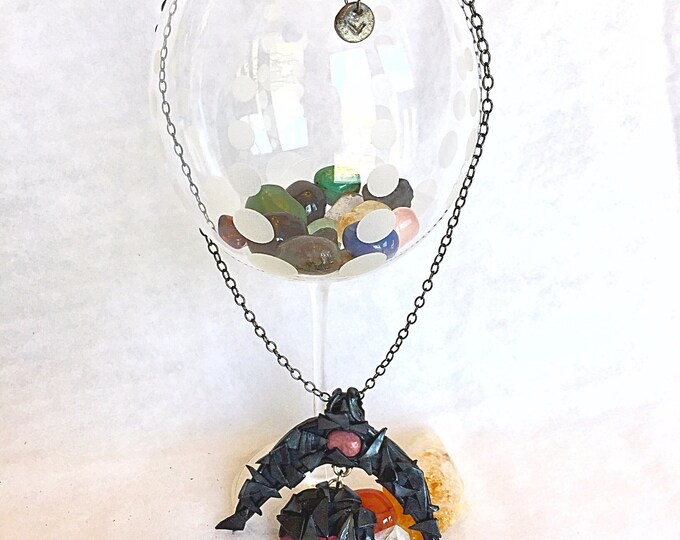 SALE! Rhondonite and Pink Glass Cat Eye Broken Shards Dangle Pendant Necklace, Love Is A Battlefield Healing Crystal Jewelry