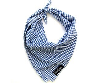 Blue Gingham Checkered Plaid Summer Dog Bandana Traditional Knot Tie Accessory Small Medium Large