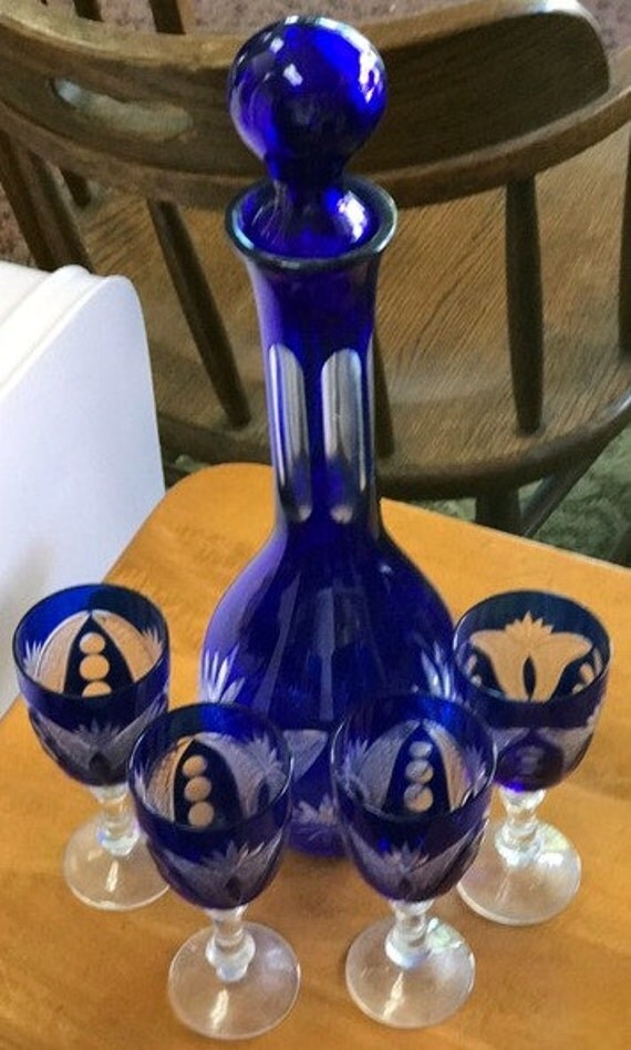 Cobalt Blue Decanter and glasses