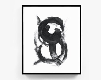 Minimalist Print, Abstract Art, Abstract Print, Large Wall Art, Black and White Wall Art, Black and White Print, Ink Art, Brushstroke, Frame