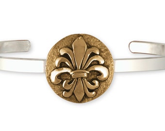 Fleur De Lis Bracelet Jewelry Sterling Silver And Yellow Bronze Handmade Flower Bracelet FD20-BZCB