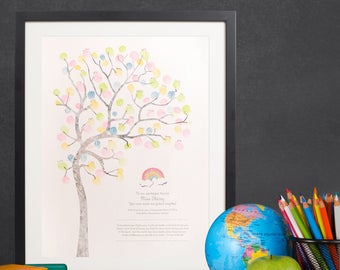 Gift for teacher, Teacher thank you gift, gift from class, Teacher's appreciation gift, Fingerprint tree guest book, classroom graduation