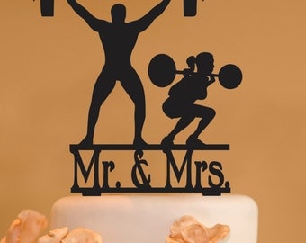 Mr. and Mrs. Body Builders Wedding Cake Topper - Body Building silhouette Wedding Cake Topper - Weight lifter silhouette - weight lifting