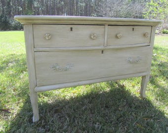 Vintage wood Dresser, shabby chic furniture, antiqued white dresser, farmhouse decor, rustic, bedroom decor, solid wood, Dresser, vanity