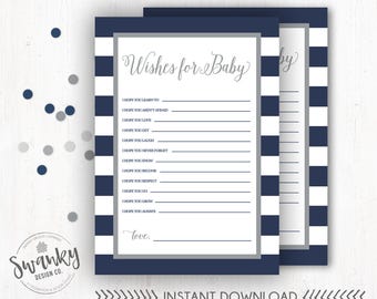 Navy and Gray Wishes for Baby, Wishes for Baby Boy, Baby Shower Printable, Wishes for Baby Card, Boy Baby Shower Printable, Instant Download