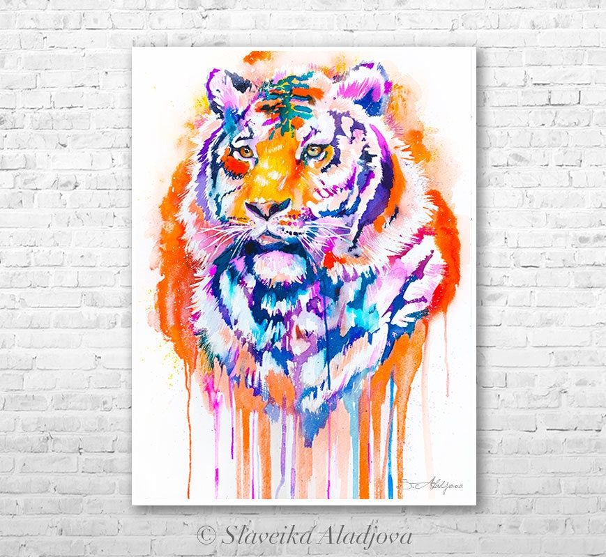 Tiger watercolor painting print by Slaveika Aladjova art
