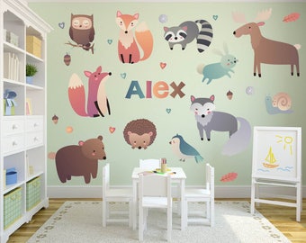 Woodland Theme Wall Decals, Nursery Wall Decals, Name Wall Decals, Woodland Animal Wall Decals, Woodland Nursery Decor