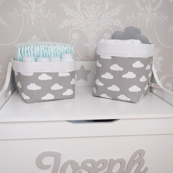 Clouds Pair of Fabric Storage Baskets Nappy Storage Nursery