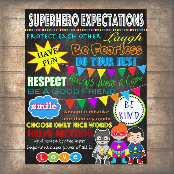 Bedroom Decor Rules superhero classroom rules poster printable instant download Bedroom Decor Rules superhero classroom rules poster printable instant download