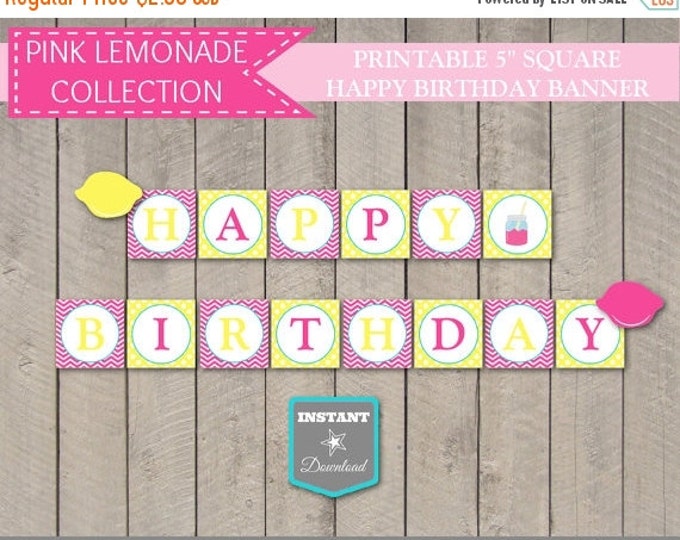 SALE INSTANT DOWNLOAD Pink Lemonade Printable Happy Birthday Banner / Diy Printables / Bright Pink Lemonade Collection / Item #423