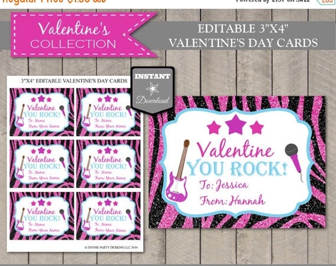 SALE INSTANT DOWNLOAD Editable Rockstar Valentine's Day Cards / You Type Names / Valentine's Collection