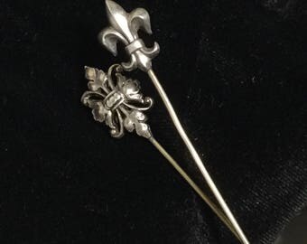 2 Beautiful Silver Fleur de Lis Silver Hatpins