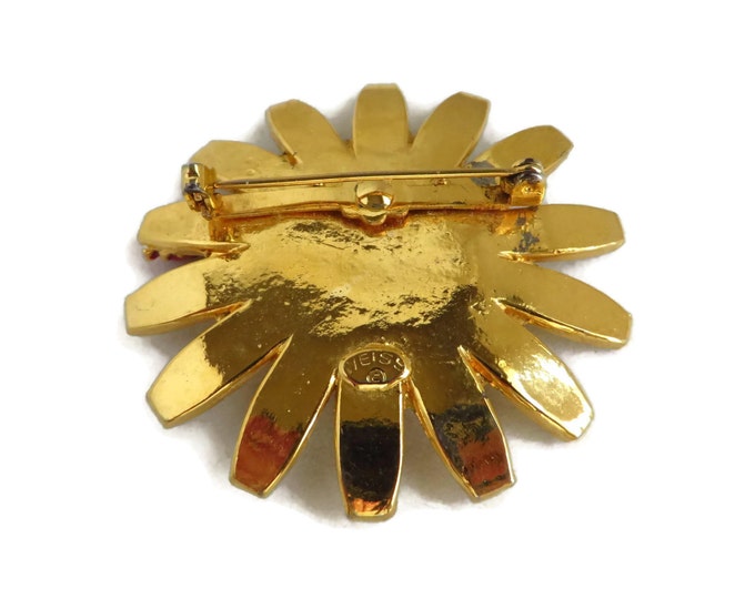 Vintage Weiss Gold Tone Daisy Brooch with Ladybug, Enamel Designer Pin