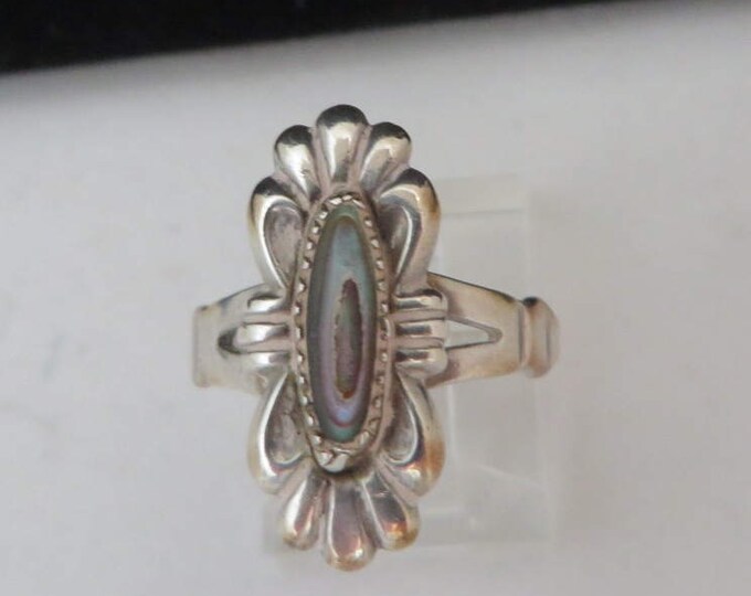 Vintage Sterling Silver Abalone Ring, Native American Ring, Size 6