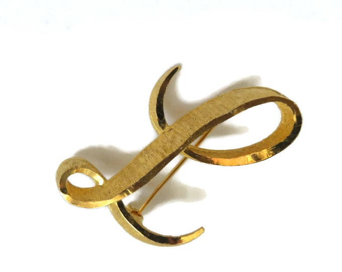 Vintage Letter L Brooch, Mamselle Gold Tone Initial L Pin