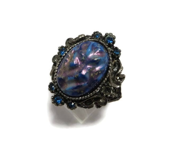 Blue Stone Statement Ring Vintage Estate Costume Jewelry Antique Style Ring Size 7, Adjustable