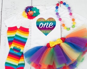 RAINBOW BABY First Birthday Tutu Set, Rainbow Tutu Outfit, Colorful Rainbow Birthday Set, Multicolor Tutu Set, 1st Birthday Rainbow Outfit