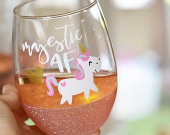 Majestic AF Unicorn Glitter Wine Glass // unicorn Wine Glass // Funny Wine Glass // Glitter Dipped Wine Glass // Unicorn Gift