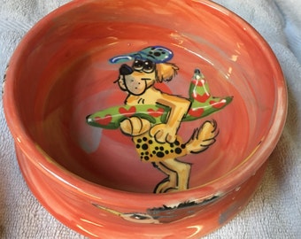 Hand Painted Dog Bowl / Whimsical Dog / by FauxPawProductions