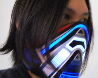 Rave Mask Bandana LED JOG Light Up Mask - Futuristic Raver Cyborg Sound Reactive Mask for Cyborg Robot Edm Dj Mask Cop tron costume Glow LED