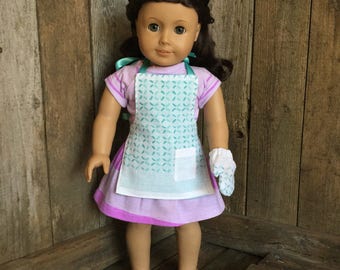 Apron and Oven Mitt for an 18 inch doll, American Girl Doll Size, fits some stuffed animals