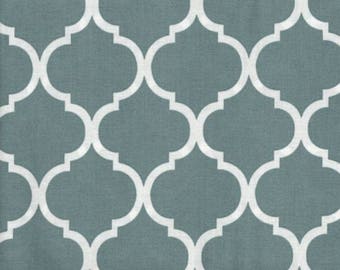 Quatrefoil Fabric White on Slate Blue 100% Cotton