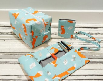 Fox crochet hook roll, Fox crochet hook holder, woodland crochet hook organiser, woodland crochet tool roll, fox knitting needle roll