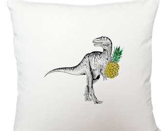 Dinosaur with pineapple cushion cover, scatter cushion, throw cushion, white cushion