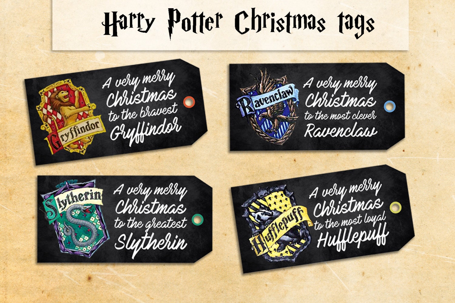 Harry Potter Christmas printable gift tags DIY tags for