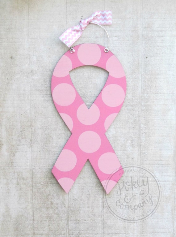 READY TO SHIP Breast Cancer Ribbon Door Hanger by PokeyandCo