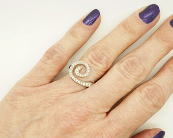 Art deco rings white gold-14K White Gold Diamond Ring-Eternity band-Wave Ring-Ocean wave ring-Stackable Rings-Multistone ring-Promise ring
