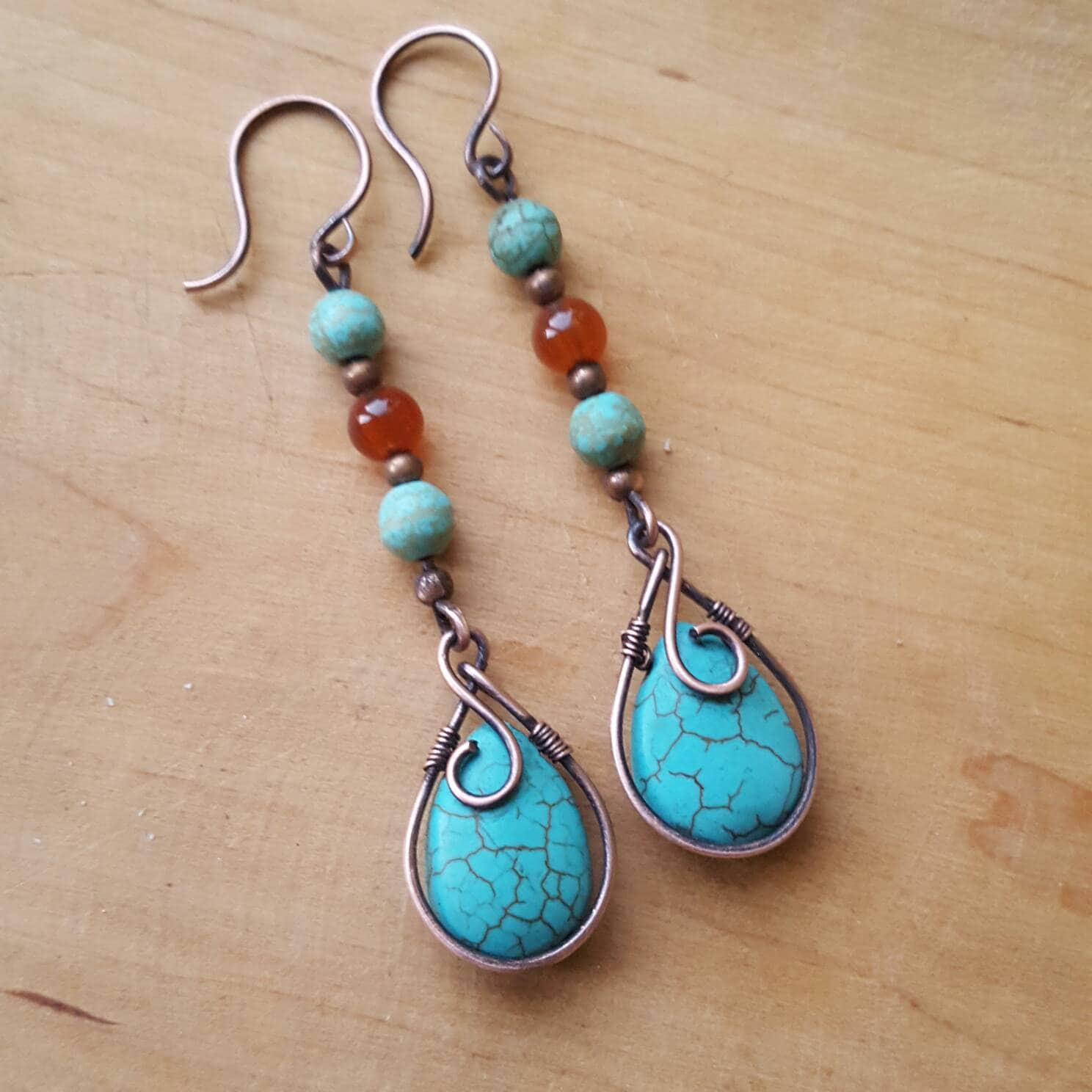 Wire Wrapped Earrings Boho Chic Earrings Turquoise 3344