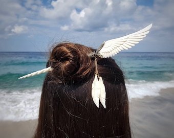 Angels Wing Unicorn Pegasus Hair Stick - Hand Carved Bone - Free Gift Box- Feather Tribe