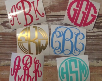 Vinyl Monogram Decal, Vine intertwine circle scallop curlz monogram, 2" monogram, 3" monogram, 4"monogram, 5" monogram