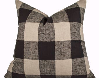 Buffalo Check Pillow Cover - Premier Prints Anderson Black Linen Pillow Cover - Made to Order in Over 20 Sizes with Invisible Zipper