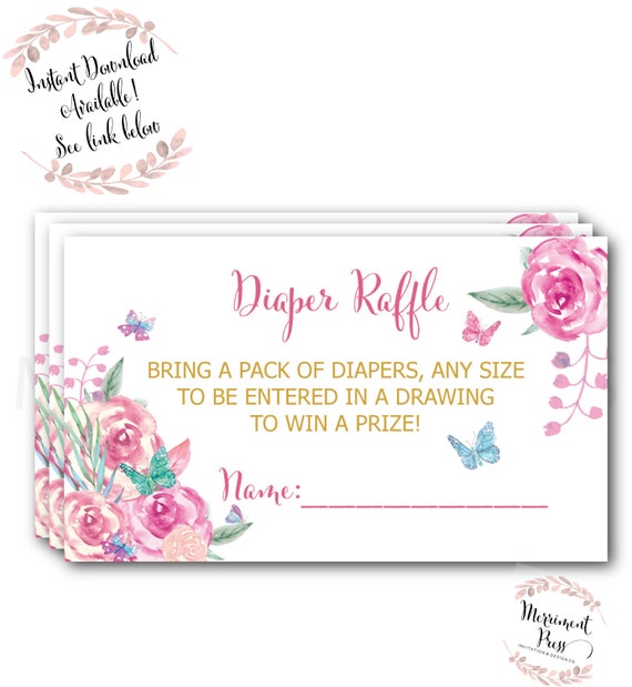 Butterfly Diaper Raffle Ticket // Diaper Raffle Card // Butterflies ...