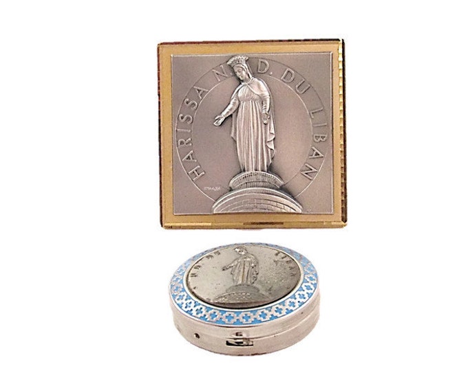 Vintage Blue Stone Rosary with Silver Case and Plaque | Harissa N D Du Liban Our Lady of Lebanon Sanctuary Rosary Teen