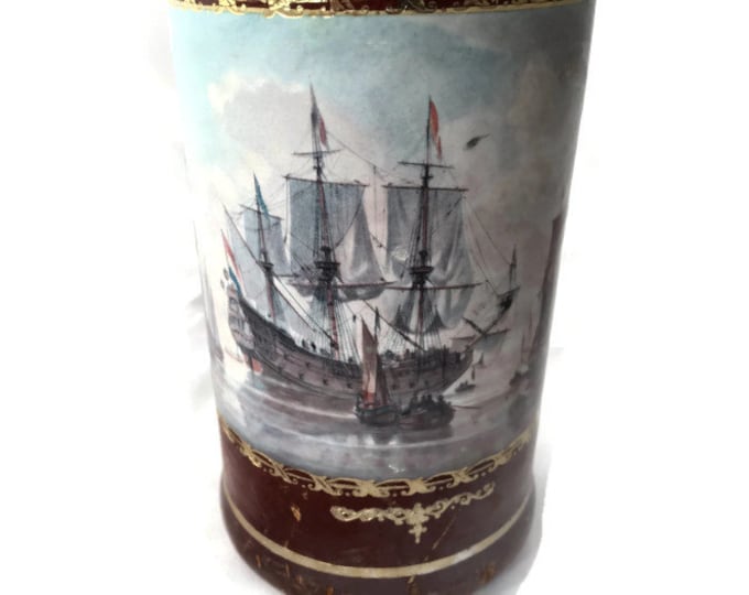 Italian Leather Wrapped Decanter | Nautical Vintage Home Decor | Old World Sail Boat Mighty Ships | Vintage Home Decor