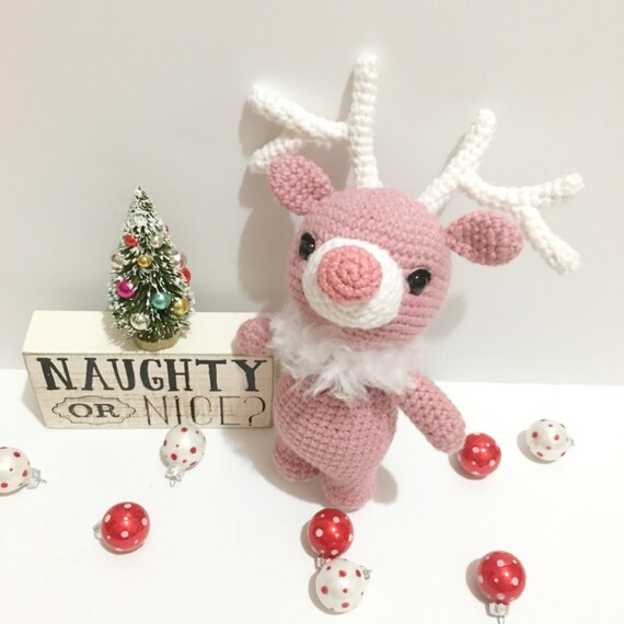 Items similar to Jingle Bells Reindeer Amigurumi Crochet Pink Reindeer