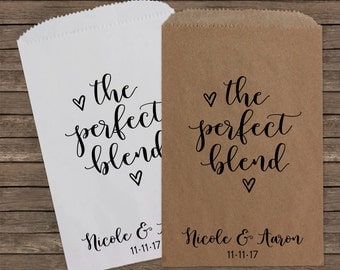 Perfect Blend, Coffee Wedding Favors, Candy Bags, Candy Bar Bags, Rustic Wedding, Coffee Favor, Custom Wedding Favors, Candy Bags, Kraft 200